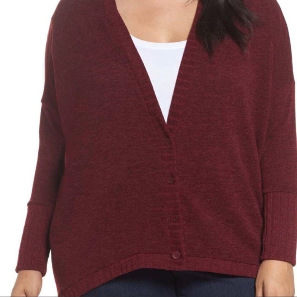 Sejour Hacci‎ Wine Red V neck high low Cardigan